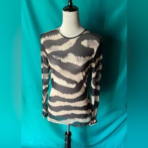 Missguided+ Black and Cream Animal Print Long Sleeve Top w/Sheer Fabric